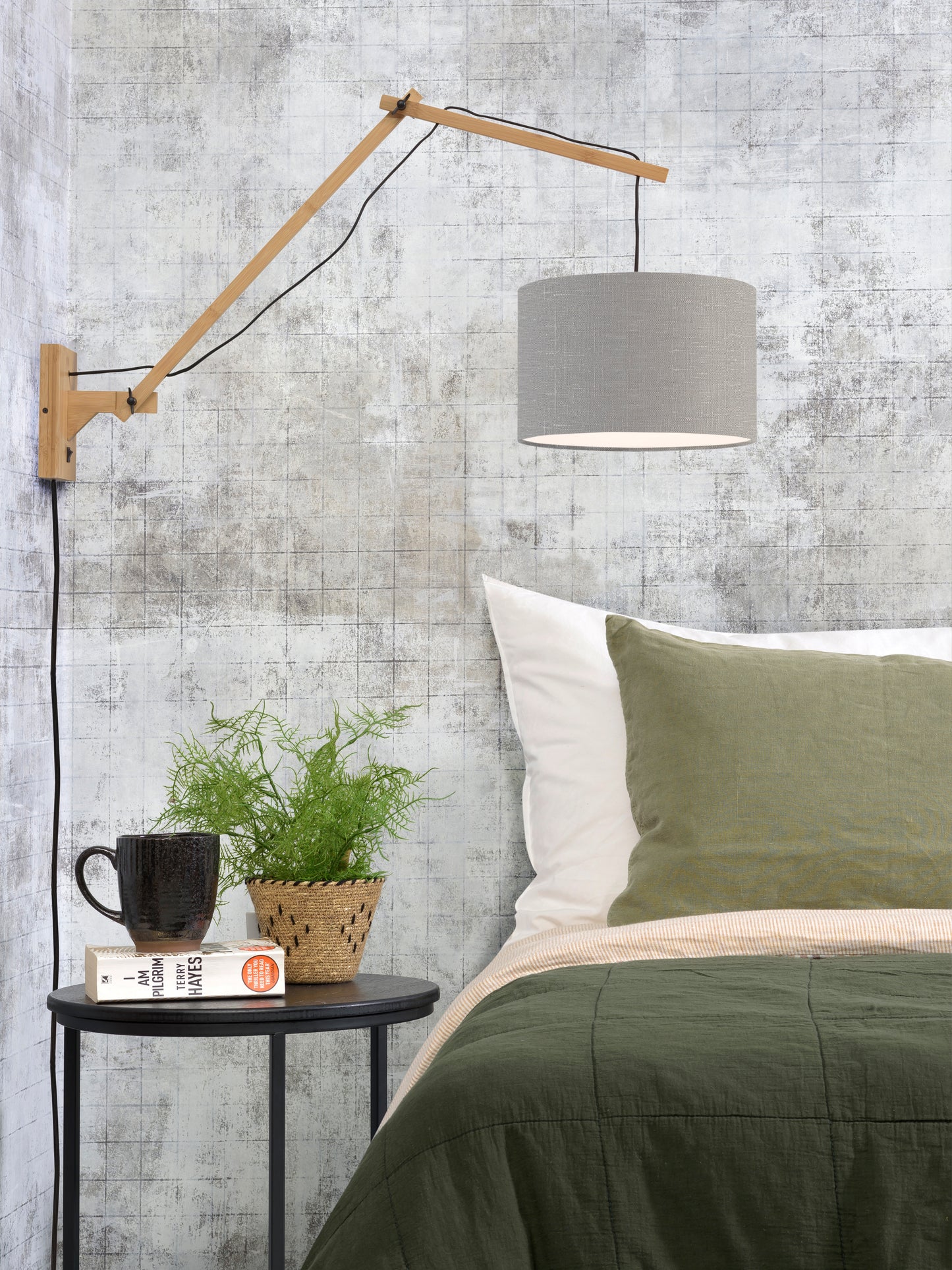 Good&Mojo Wandlamp Andes bamboe nat./kap 33x20cm ecolin. l.grijs, L