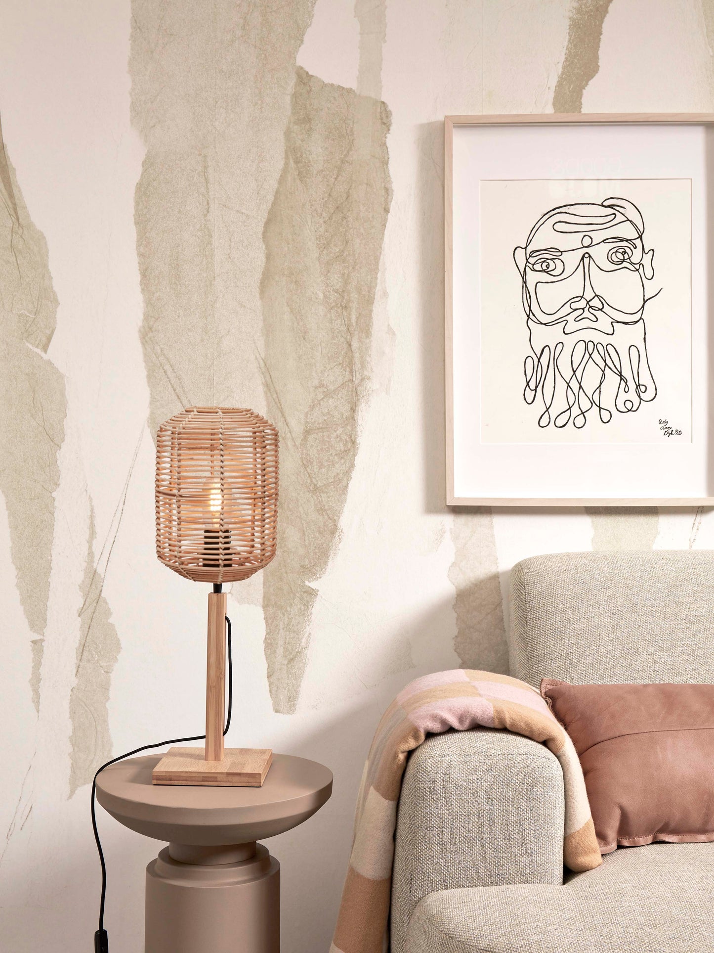 Good&Mojo Tischleuchte Tanami Bambus nat. H.45cm/Rohrdurchmesser 18xH.25cm Rattan. nass.