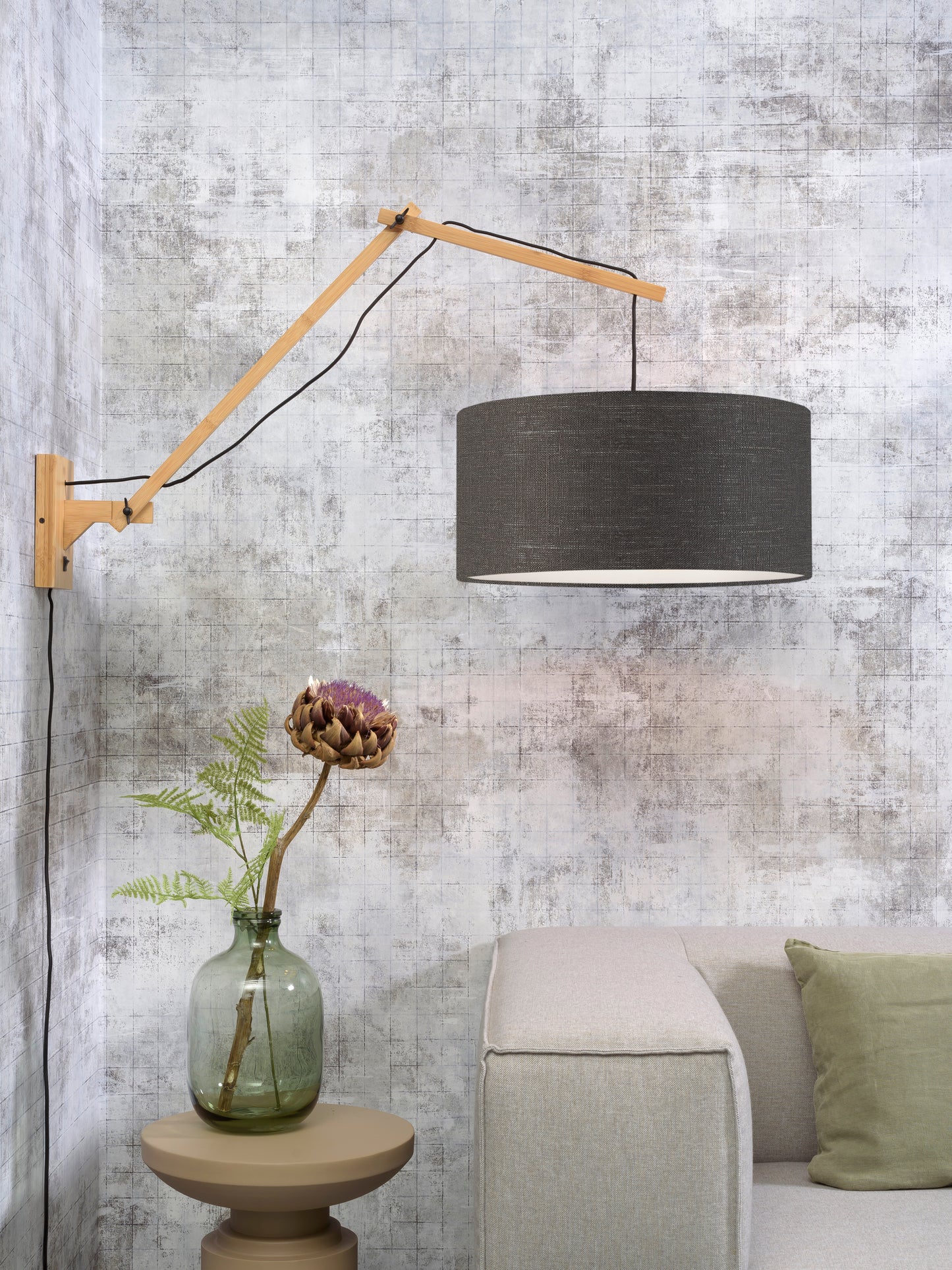 Good&Mojo Wandlamp Andes bamboe nat./kap 47x23cm ecolin. d.grijs, L