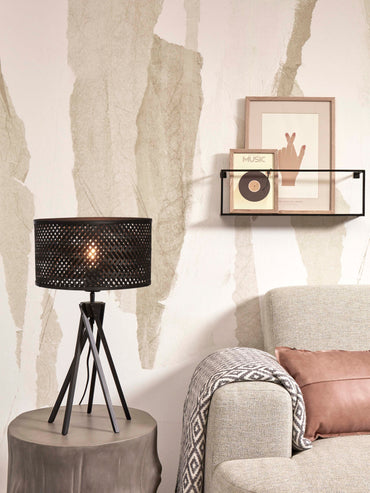 Tischleuchte Java 5-Bein Bambus schwarz. H.48cm/Haube Durchmesser 32xH.18cm. o. D.