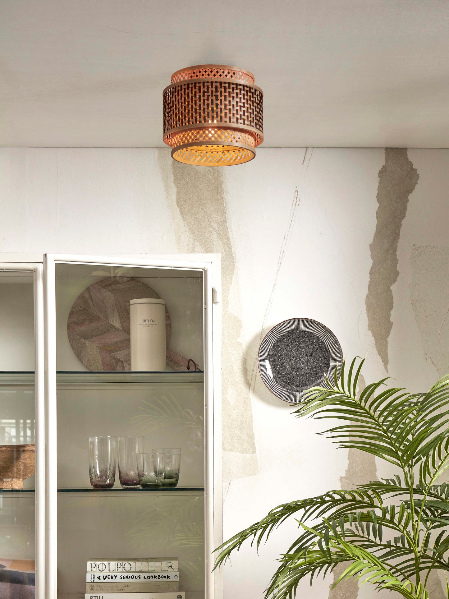 Good&Mojo Ceiling lamp Bhutan bamboo/shade round dia.25xh.20cm black/natural.. S