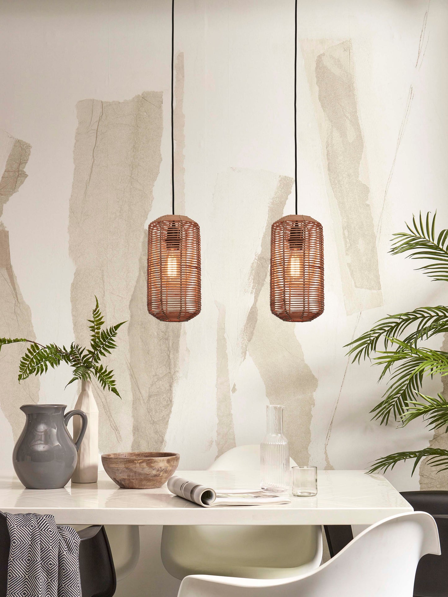 Good&Mojo Hängelampe Tanami L Rattanrohr Durchmesser 18 x Höhe 35 cm. natürlich