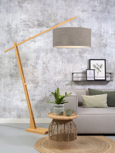 Good&Mojo Stehleuchte Montblanc Bambus H.207/Schirm 60x30cm Öko-Leinen, dunkel