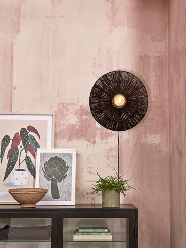 Good&Mojo Wandleuchte Iguazu Jute/Scheibe S Durchm.40xH.12cm. Schwarz