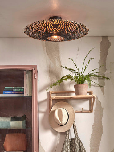 Good&Mojo Kalimantan bamboo ceiling lamp, 60x15cm diameter, natural/black. M