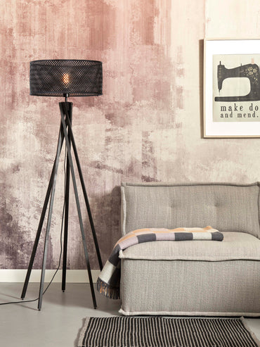 Good&Mojo Vloerlamp Java 5-poot bamboe zw. h.146cm/kap dia.50xh.22cm. zw.