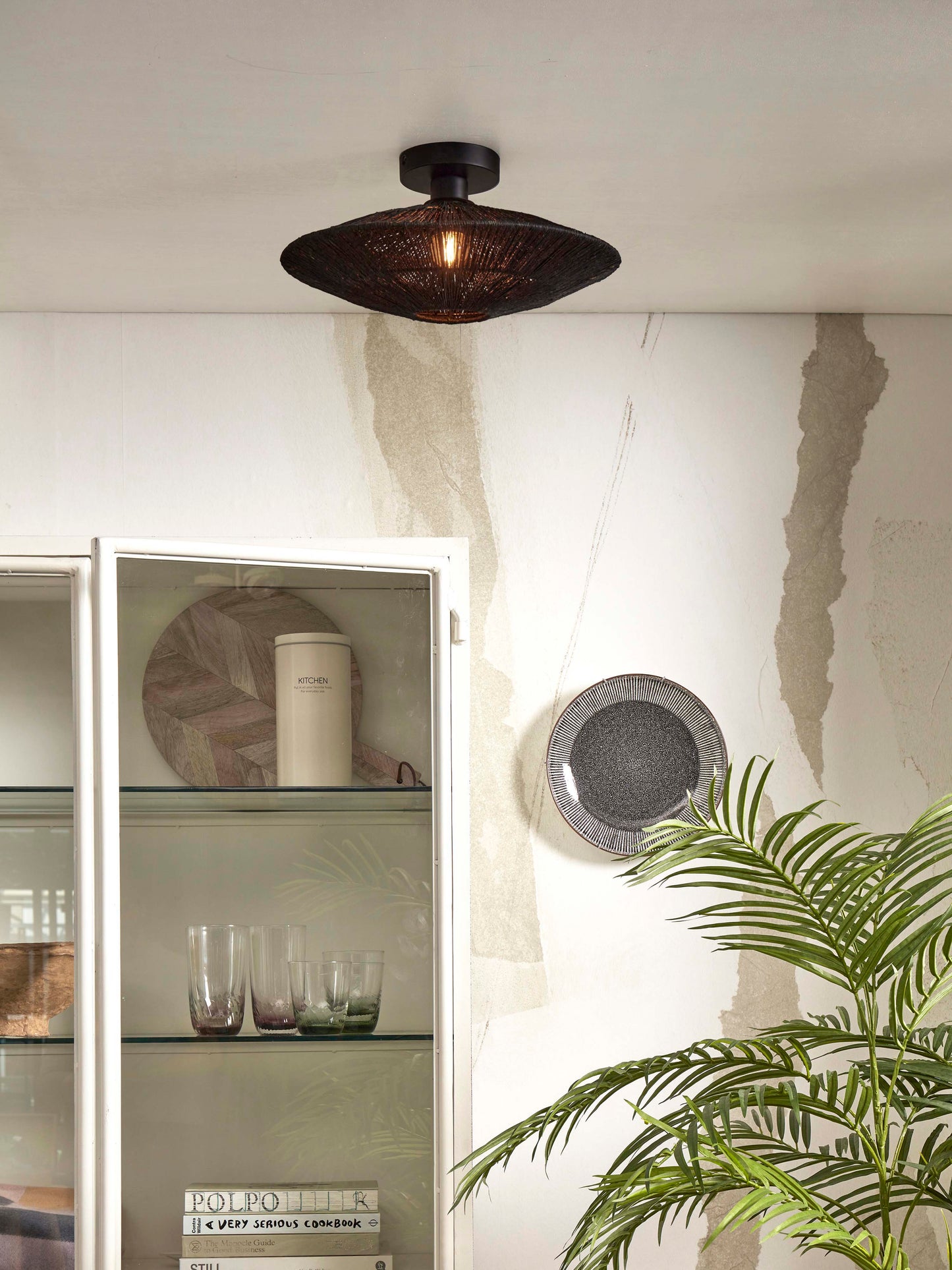 Good&Mojo Deckenleuchte Iguazu Jute/flach S Durchm.40xH.12cm. Schwarz