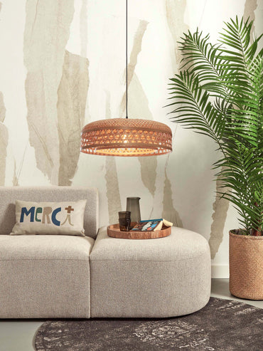 Good&Mojo Hängelampe Ubud mit Doppelhaube aus Bambus, Durchmesser 60 x 18 cm. natürlich