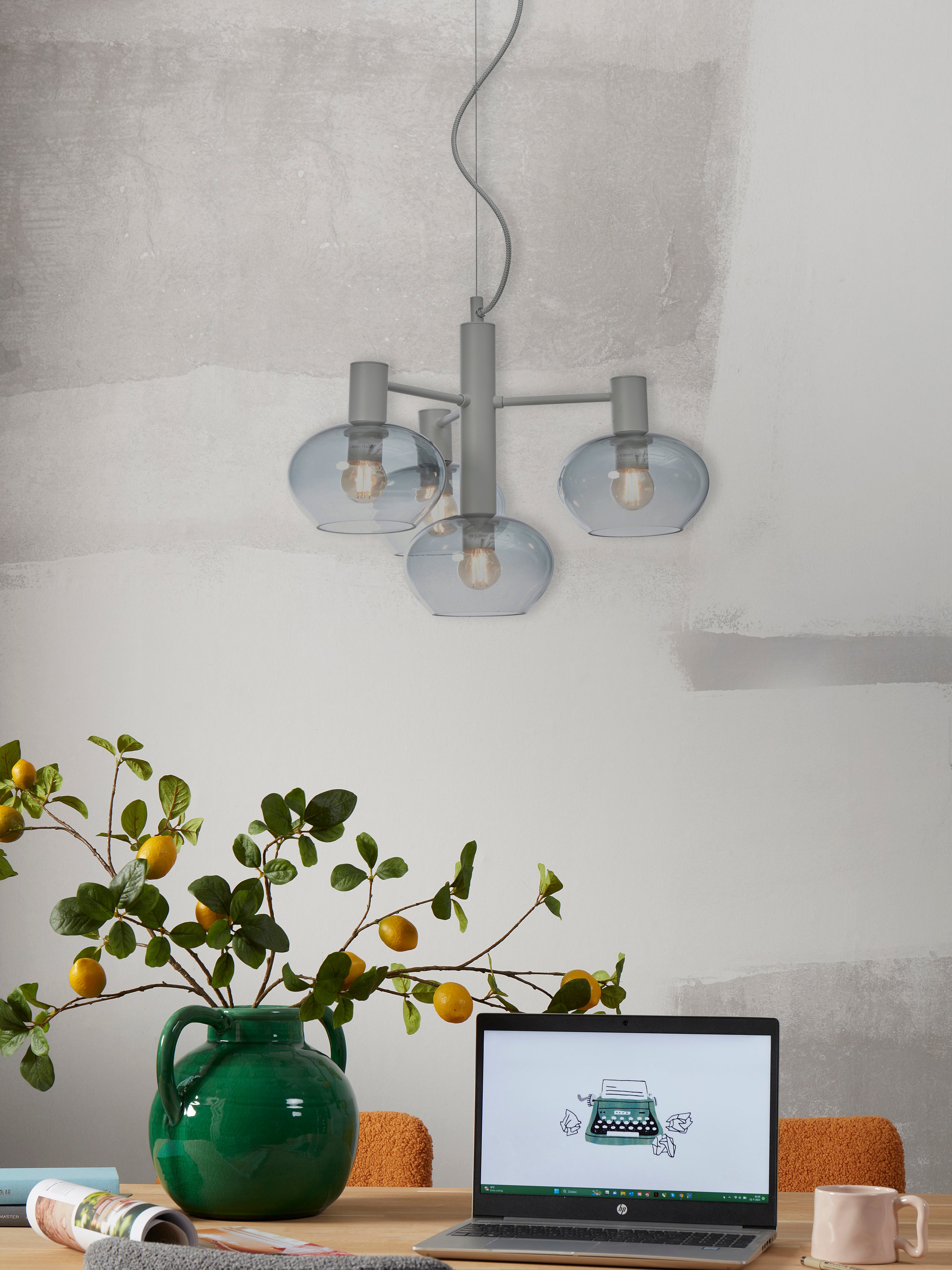 It's About Romi Hängeleuchte Bologna 4-armig, Farbbeleuchtung. hellgrau