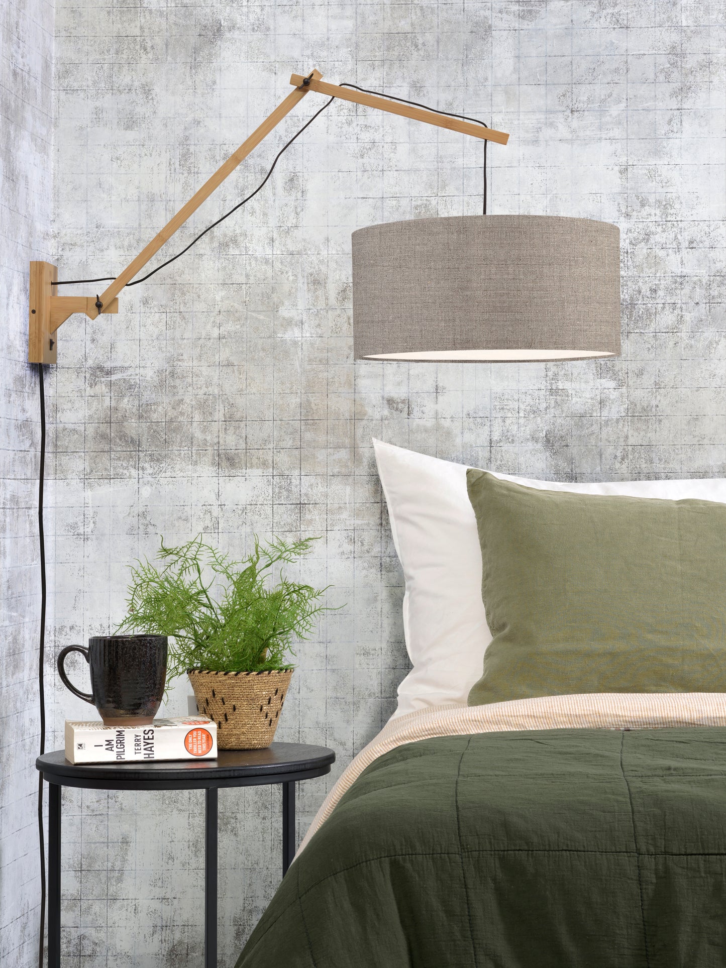 Good&Mojo Wandleuchte Andes Bambus nat./Schirm 47x23cm Ecolin. dunkel, L