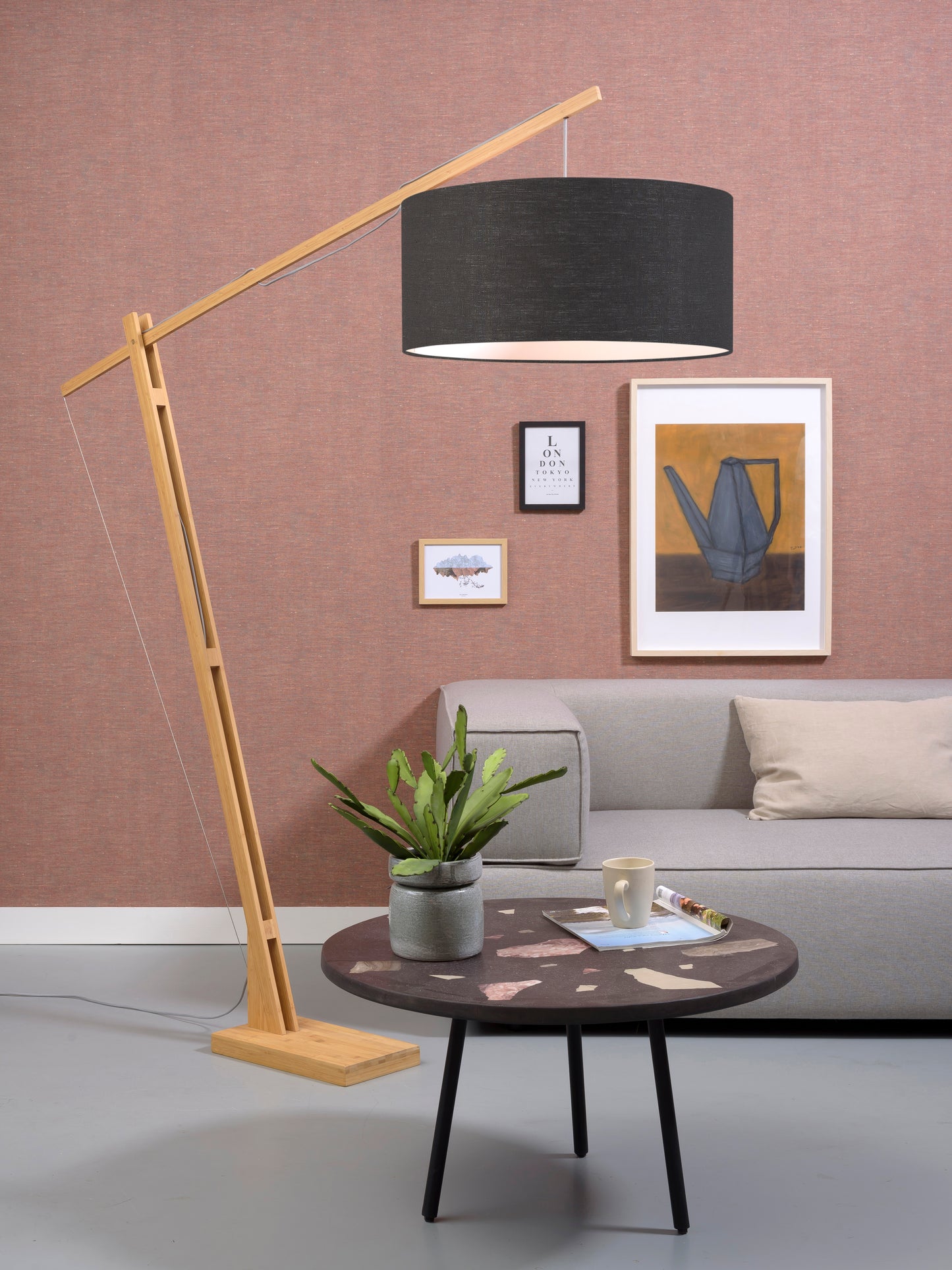 Good&Mojo Stehleuchte Montblanc Bambus H.207/Schirm 60x30cm Öko-Leinen, dunkelgrau