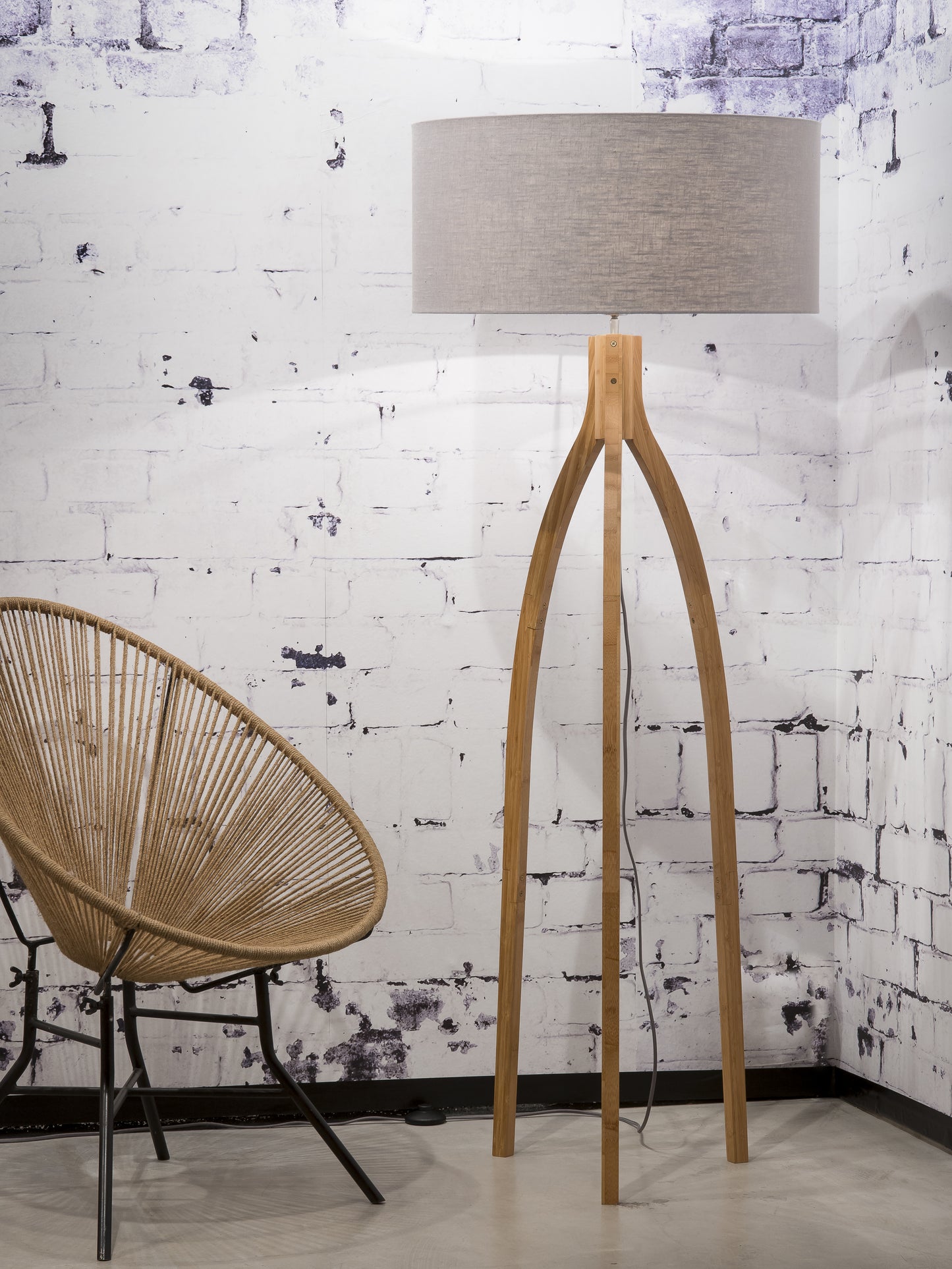 Good&Mojo Vloerlamp bamboe Annapurna 6030, linnen lichtgrijs