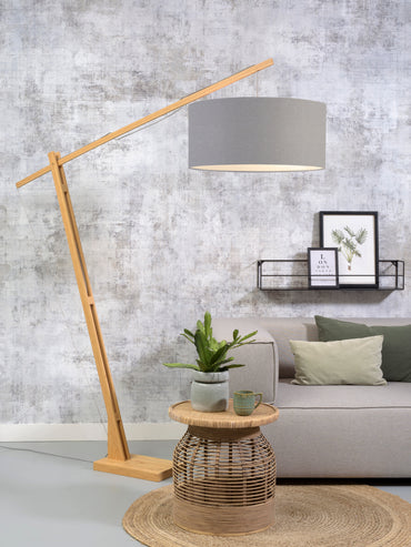 Good&Mojo Stehleuchte Montblanc Bambus H.207/Schirm 60x30cm Öko-Leinen, hellgrau