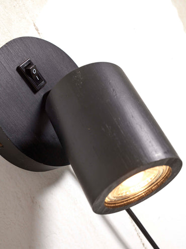 Java bamboo wall spotlight, 12 x 15 cm diameter, black GU10