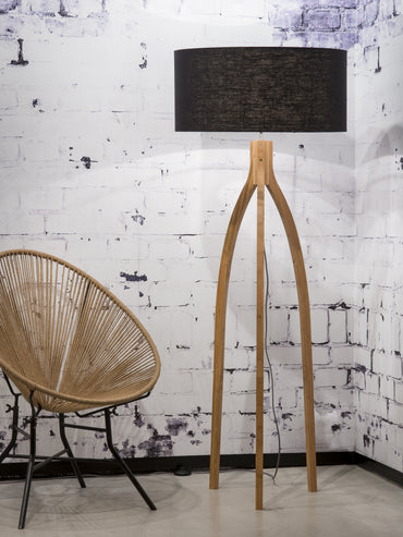 Good&Mojo Vloerlamp bamboe Annapurna 6030, linnen zwart