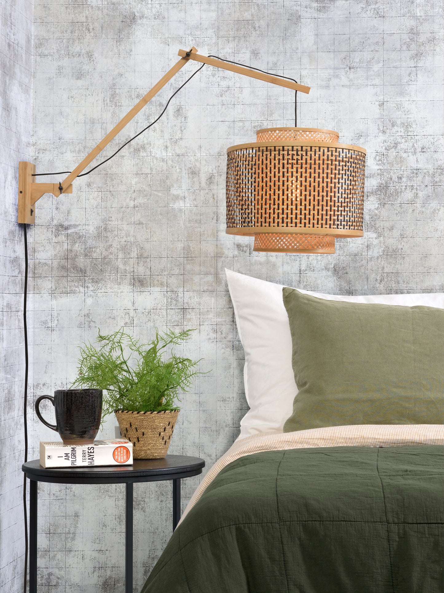 Good&Mojo Wall Lamp Bhutan natural/shade dia.40x34cm black/wet. L