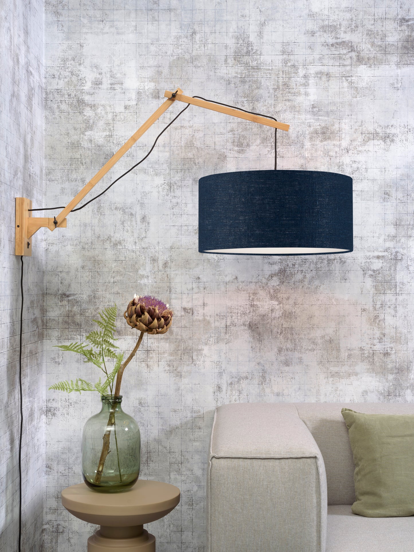 Good&Mojo Wandlamp Andes bamboe nat./kap 47x23cm ecolin. bl.denim, L