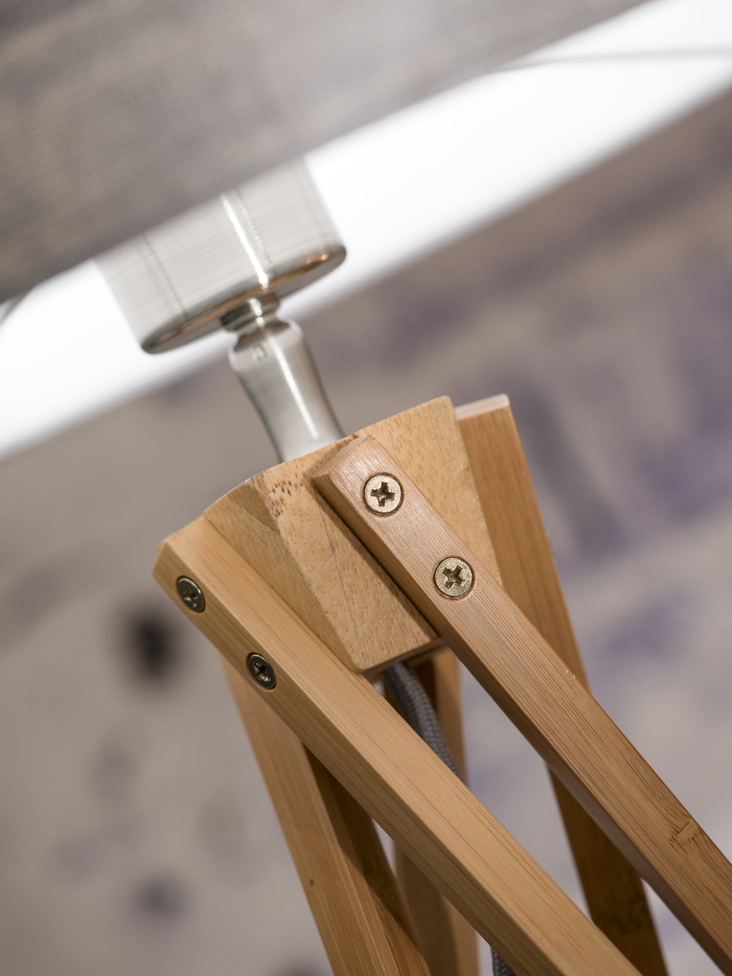 Good&Mojo Tischleuchte Bambus 5-Bein Kilimanjaro H.59cm/Schirm 32x20cm, Öko-Leinen hellgrau