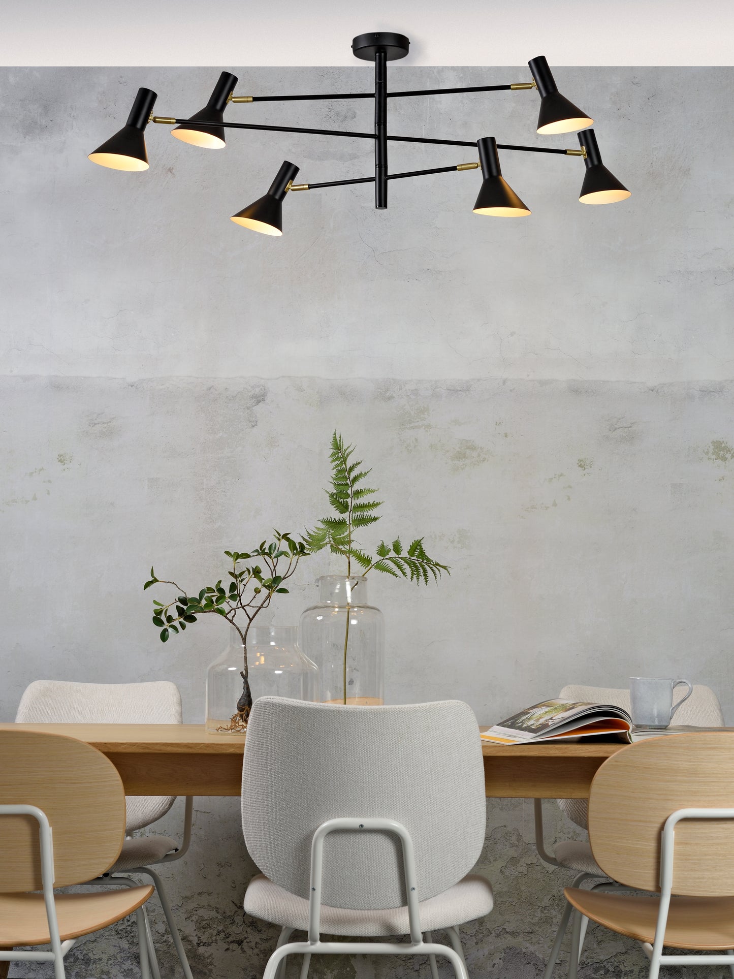 It's About Romi Deckenleuchte Eisen Izmir 3-armig B.124xH.39cm/6-Kappen H.17x13,5cm schwarz/gold Akzent