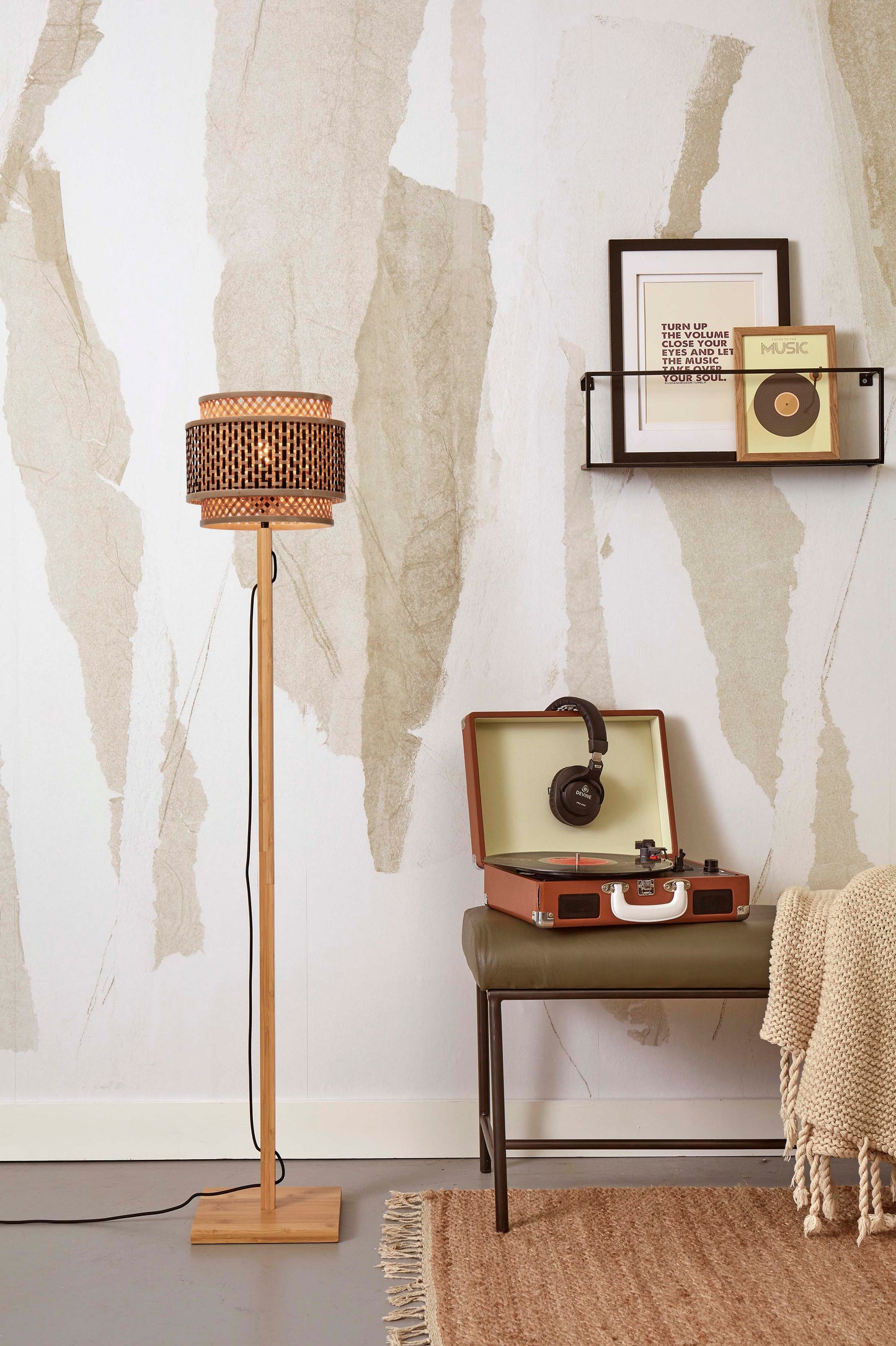 Good&Mojo Floor lamp Bhutan bamboo natural h.130cm/shade 25x20cm b/nat.