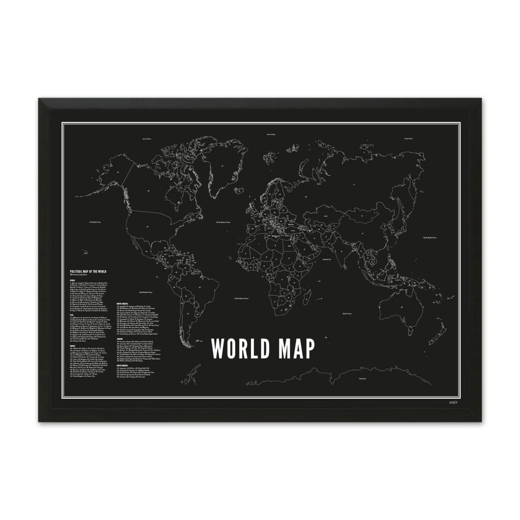 Wijck print Wereldkaart zwart A4 21 x 30 cm