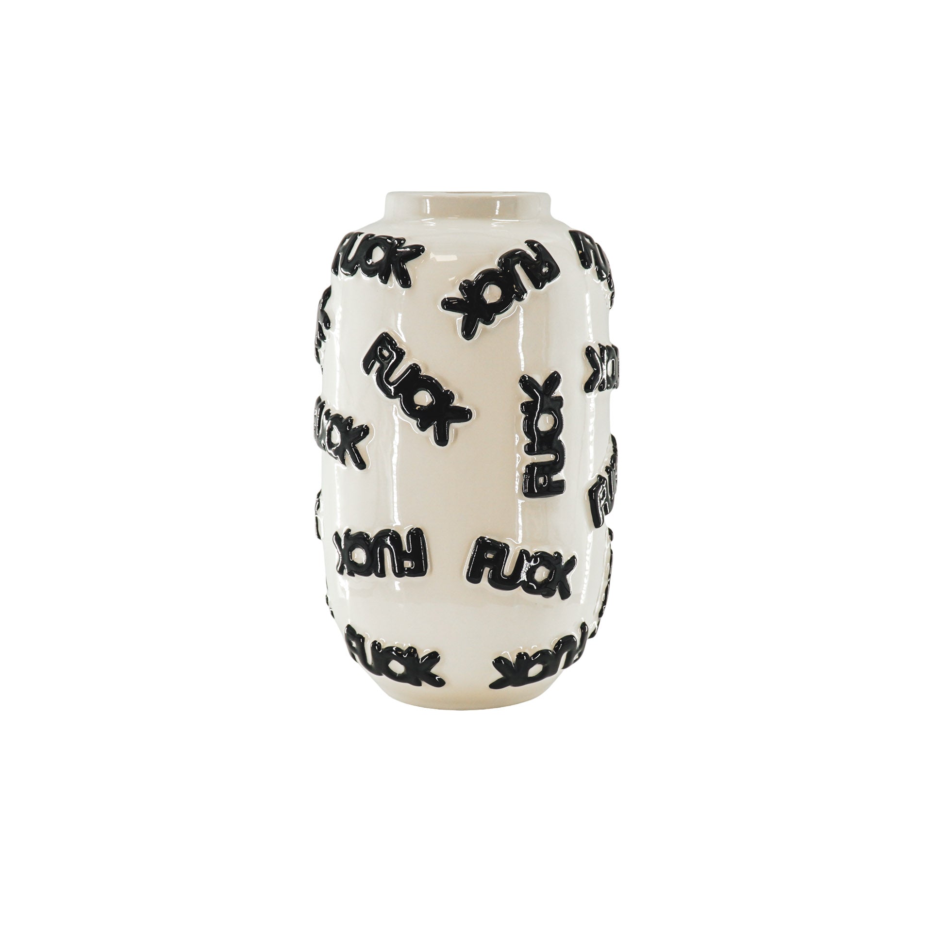 Housevitamin  - Bloemen Vaas 'FUCK' - Keramiek - Wit/Zwart  -  17x17x27cm