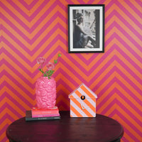 Housevitamin - Wall Clock Cuckoo Clock - Striped Pattern-Orange/Pink - 24x27x9cm
