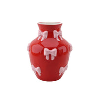 Housevitamin - Bottle Vase Bows Dolomite Red/Pink - 14x14x19cm