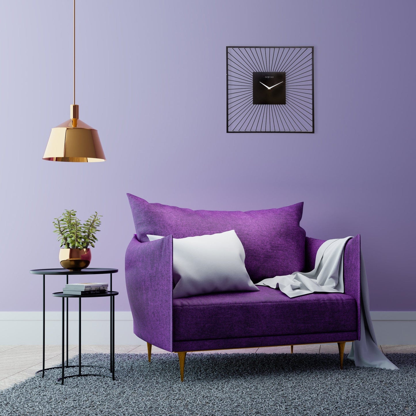 NeXtime Wanduhr 45x45x15cm - Geräuschlos - Schwarz - Metall - "Vasco Square"