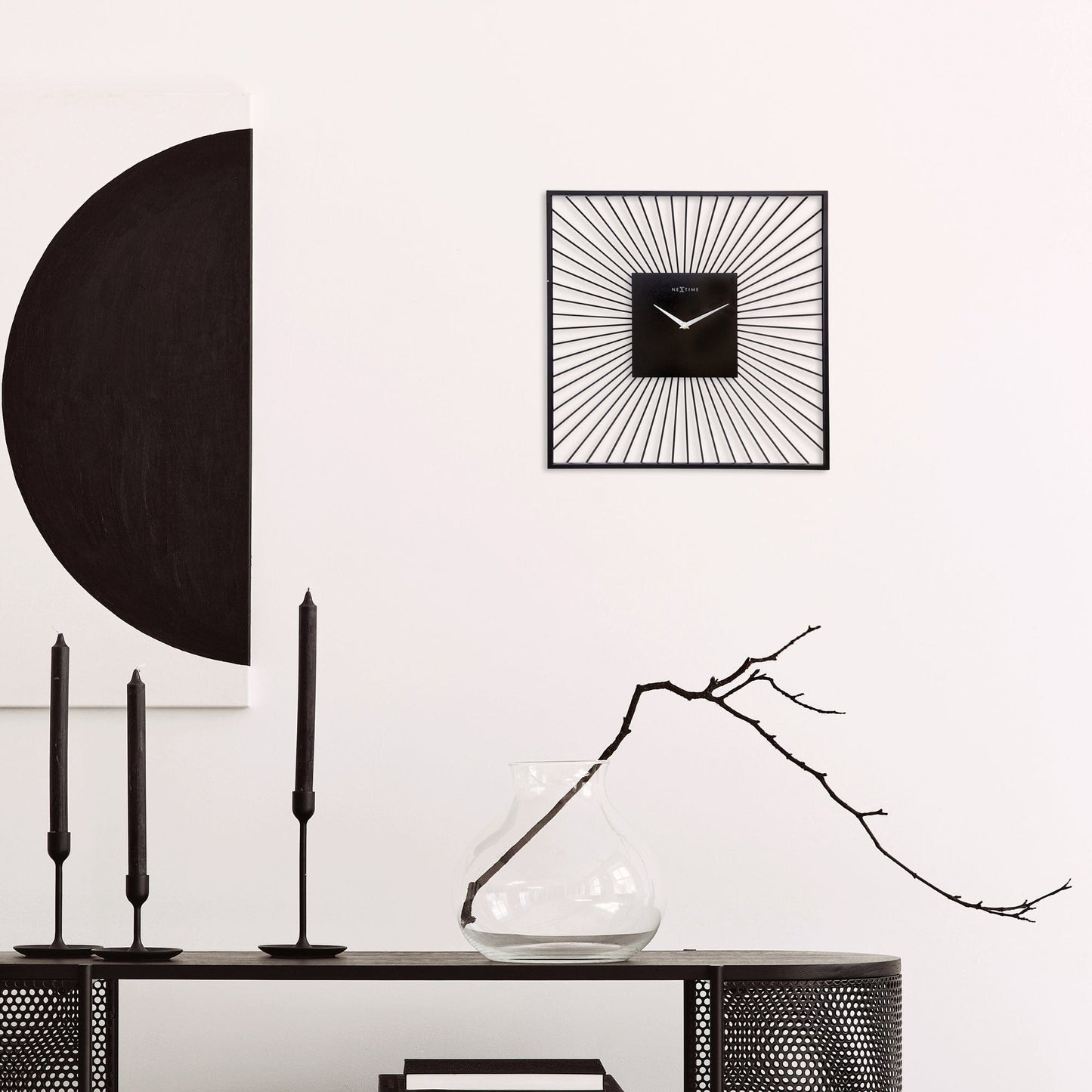 NeXtime Wanduhr 45x45x15cm - Geräuschlos - Schwarz - Metall - "Vasco Square"