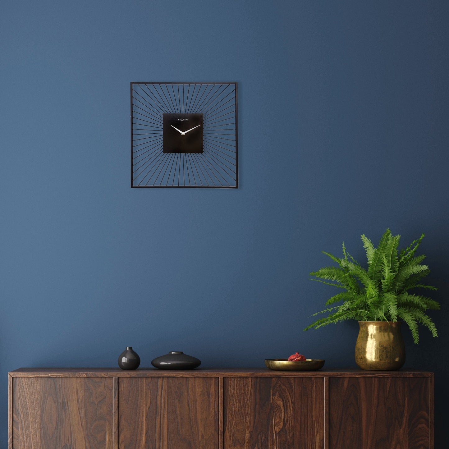 NeXtime Wanduhr 45x45x15cm - Geräuschlos - Schwarz - Metall - "Vasco Square"