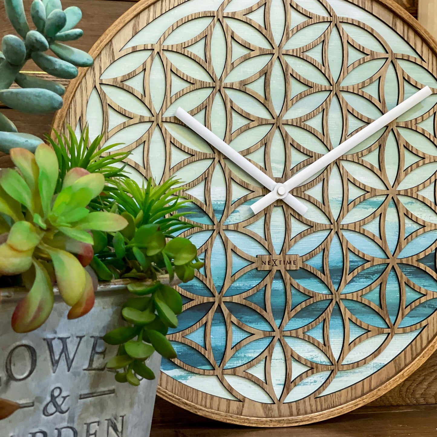 NeXtime Wandklok 40 cm - Geruisloos - Groen - Hout - "Concord"