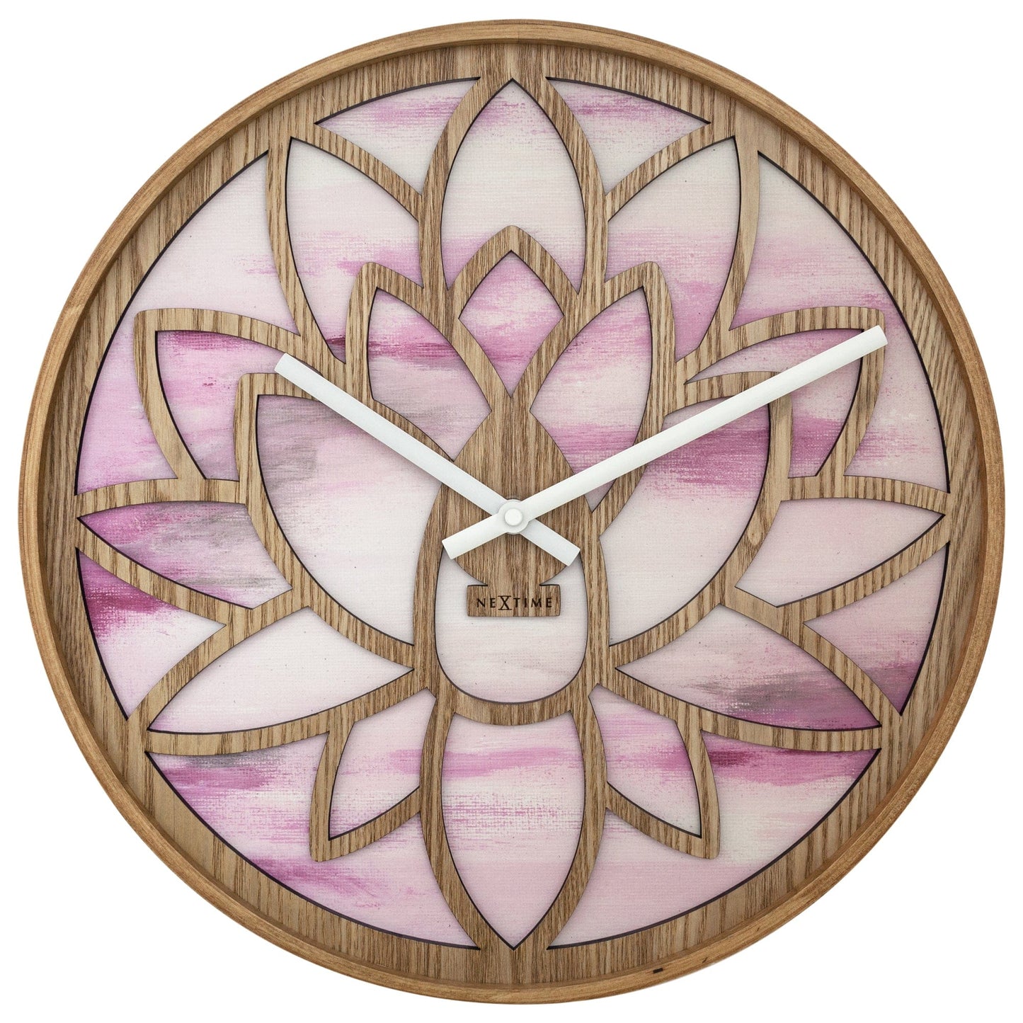 NeXtime Wandklok 40 cm - Geruisloos - Roze - Hout - "Lotus"