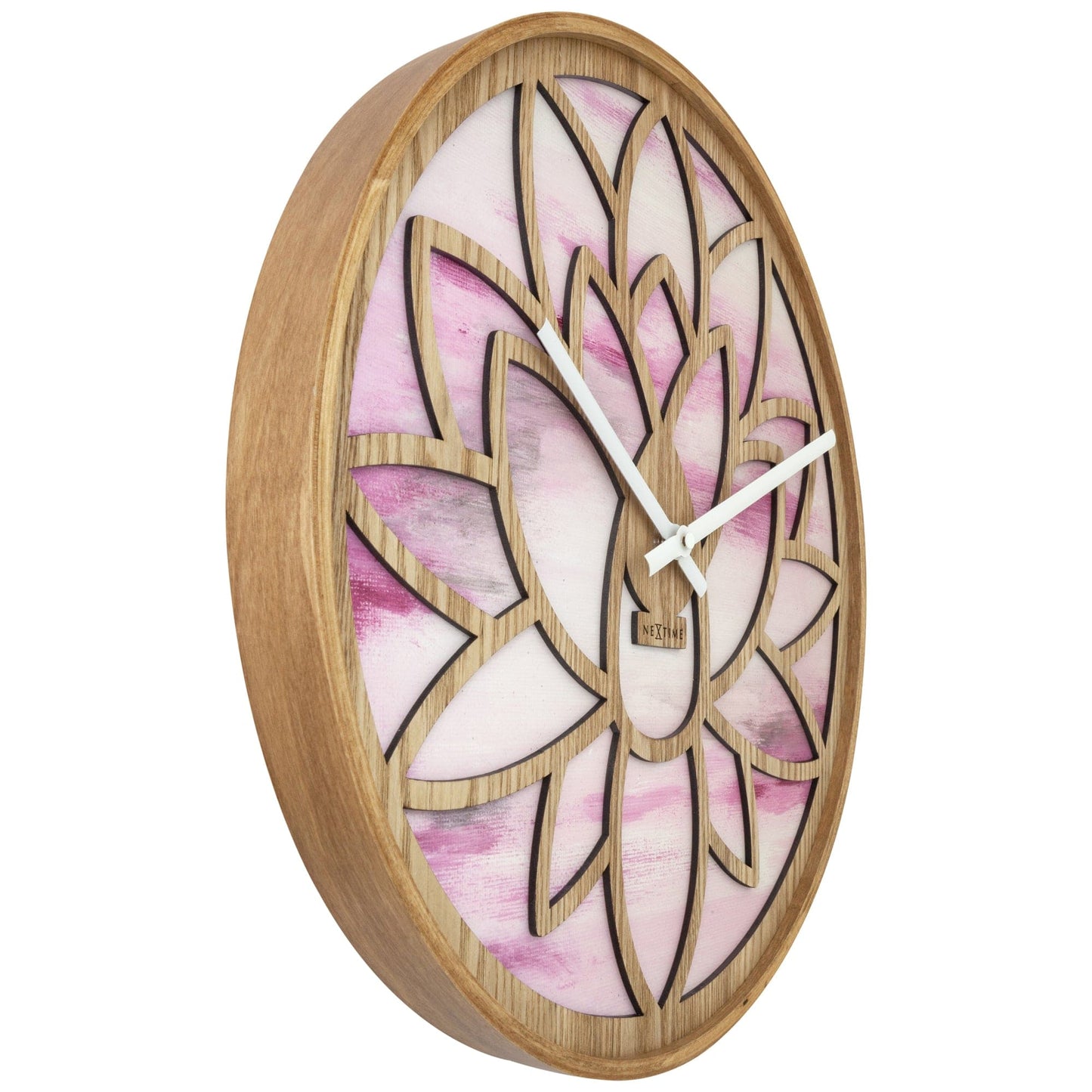 NeXtime Wandklok 40 cm - Geruisloos - Roze - Hout - "Lotus"