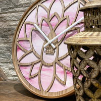 NeXtime Wandklok 40 cm - Geruisloos - Roze - Hout - "Lotus"