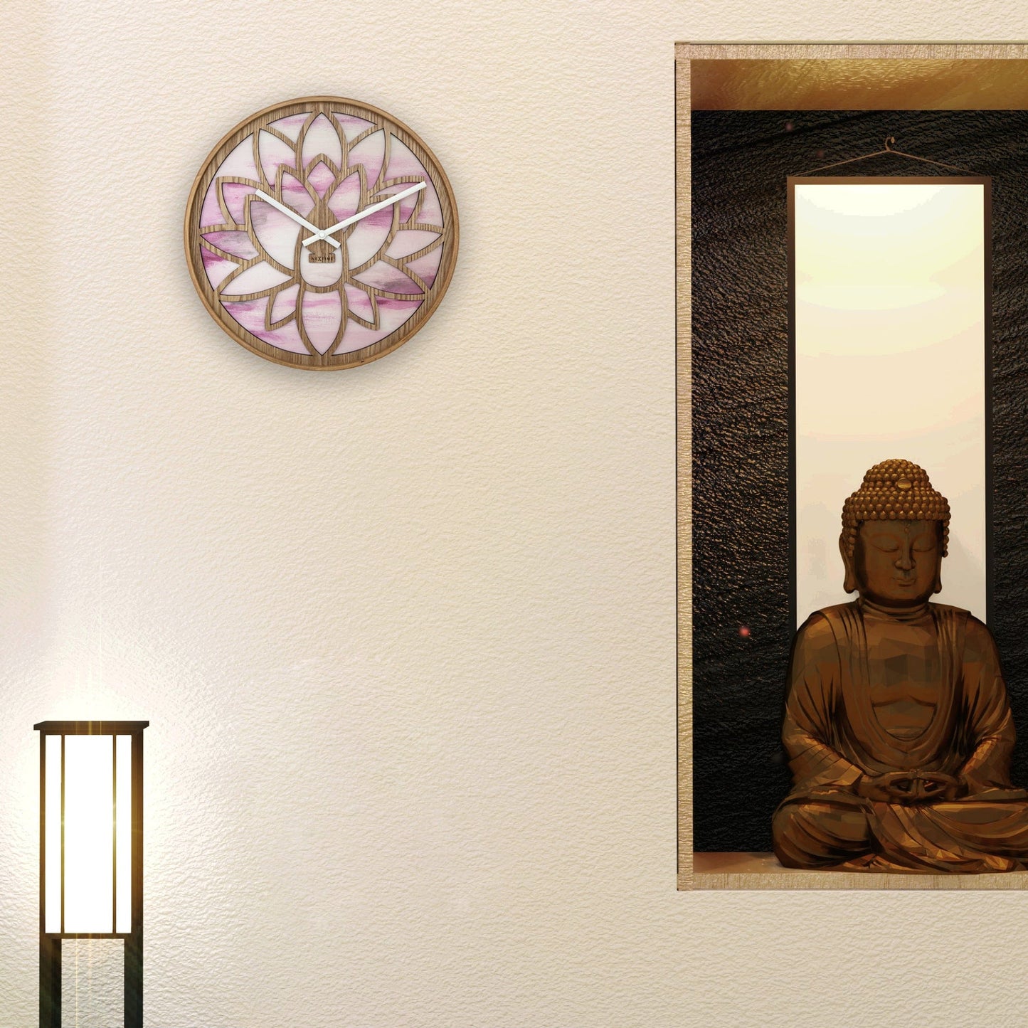 NeXtime Wandklok 40 cm - Geruisloos - Roze - Hout - "Lotus"
