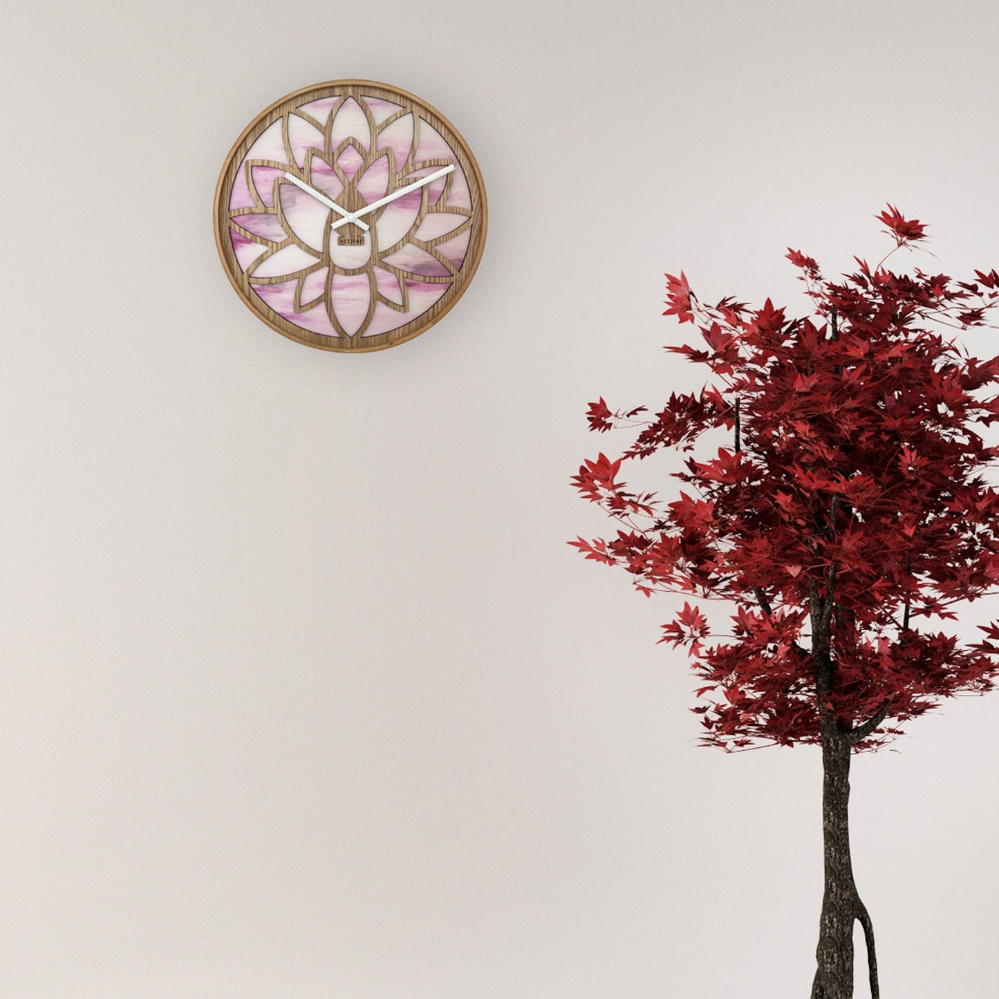 NeXtime Wandklok 40 cm - Geruisloos - Roze - Hout - "Lotus"