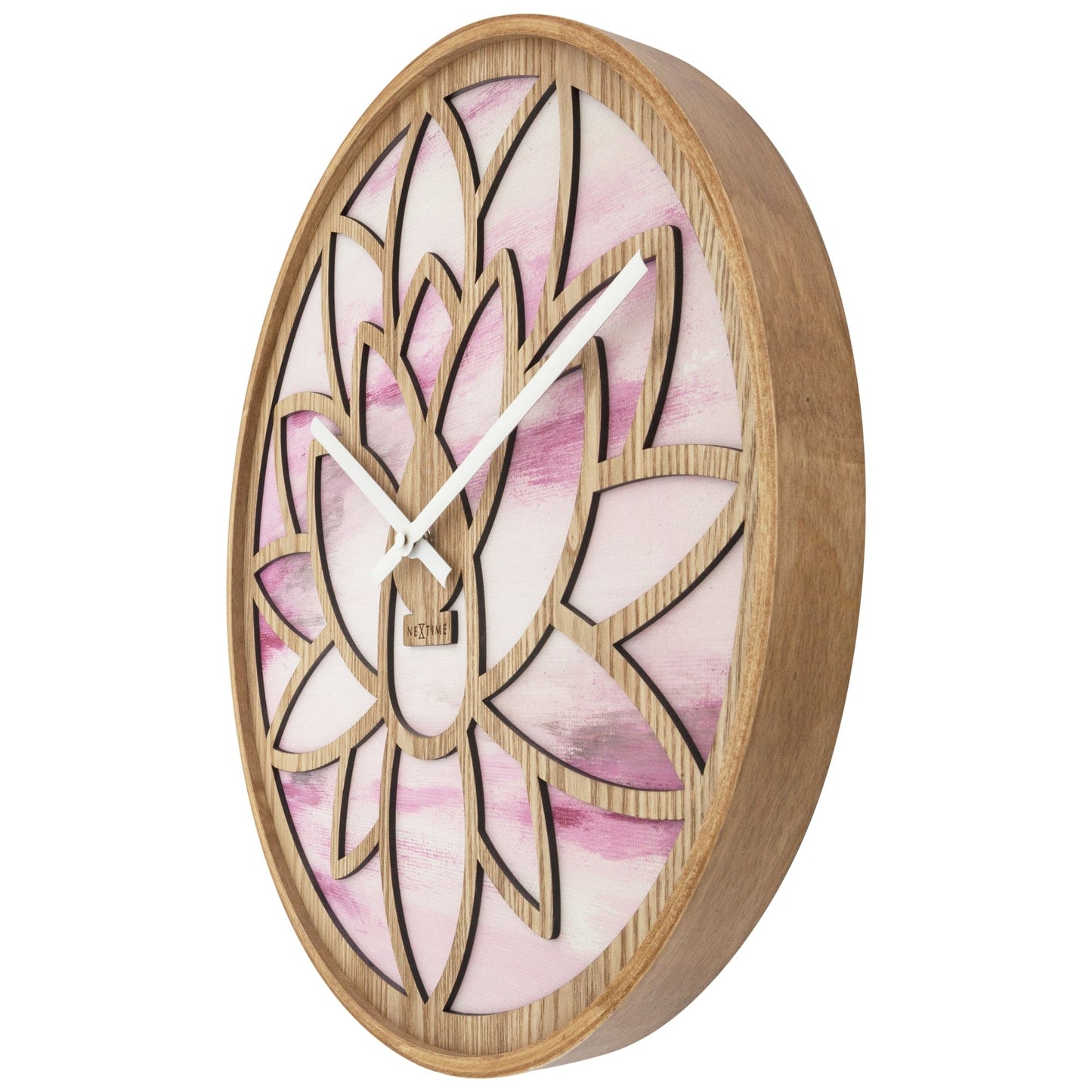 NeXtime Wandklok 40 cm - Geruisloos - Roze - Hout - "Lotus"