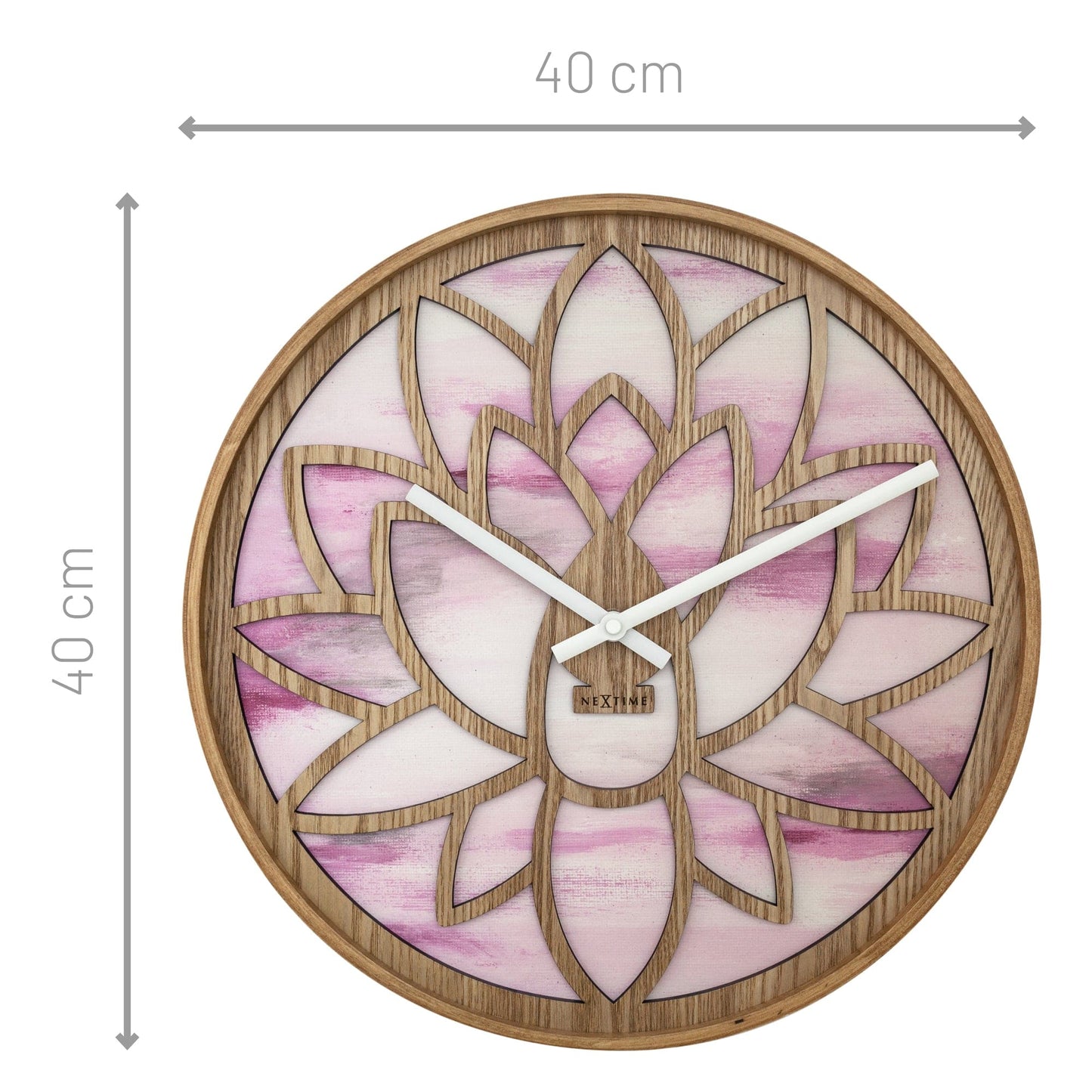 NeXtime Wandklok 40 cm - Geruisloos - Roze - Hout - "Lotus"
