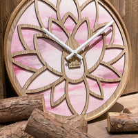 NeXtime Wandklok 40 cm - Geruisloos - Roze - Hout - "Lotus"