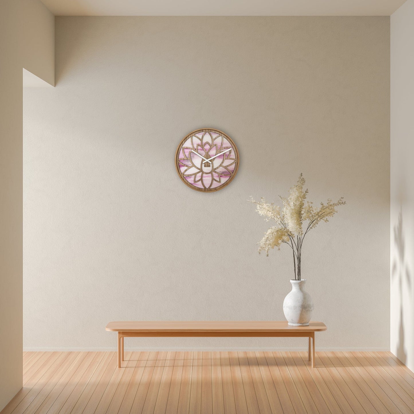 NeXtime Wandklok 40 cm - Geruisloos - Roze - Hout - "Lotus"