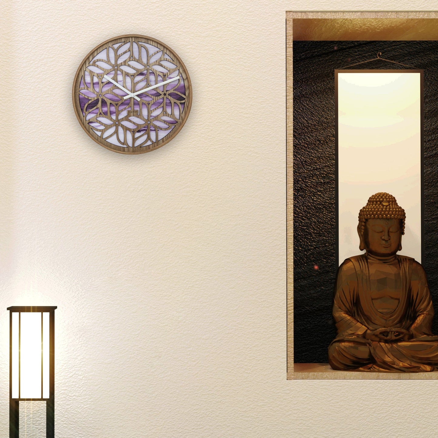 NeXtime Wandklok 40 cm - Geruisloos - Paars - Hout - "Yogi"