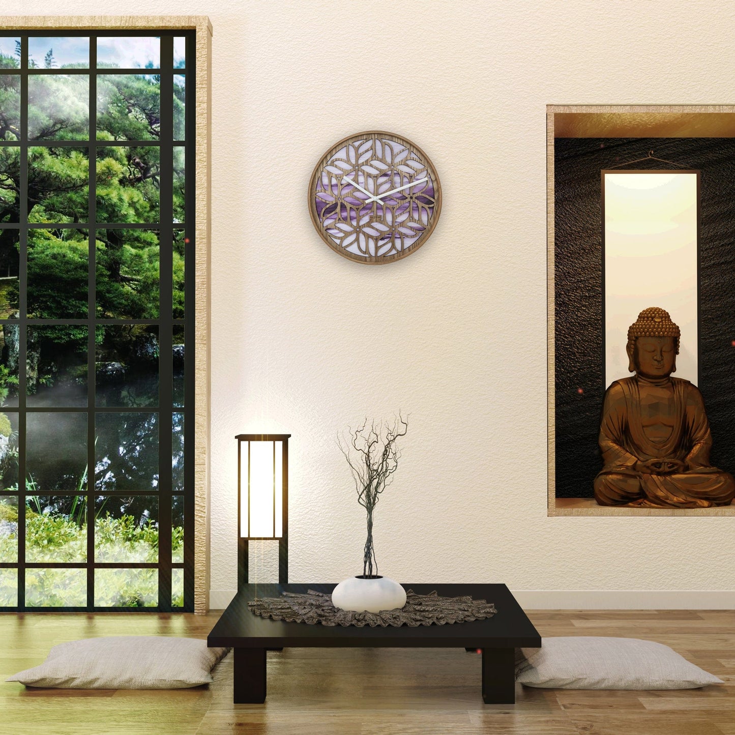 NeXtime Wandklok 40 cm - Geruisloos - Paars - Hout - "Yogi"