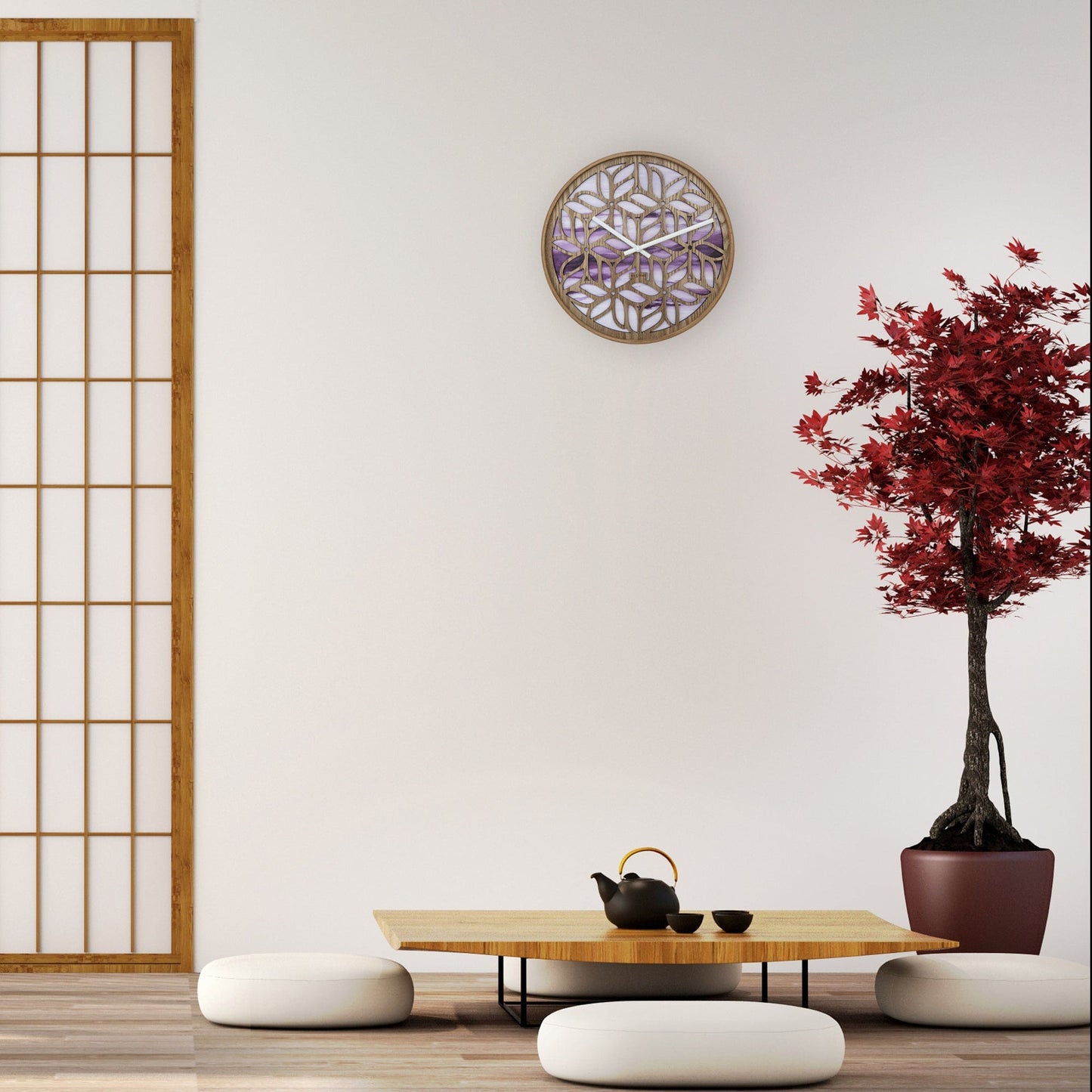 NeXtime Wandklok 40 cm - Geruisloos - Paars - Hout - "Yogi"