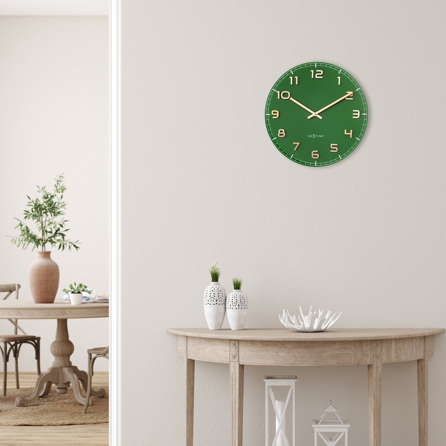 NeXtime Wandklok 40 cm - Stil - Groen - Glas/Aluminium - "Classy Medium"
