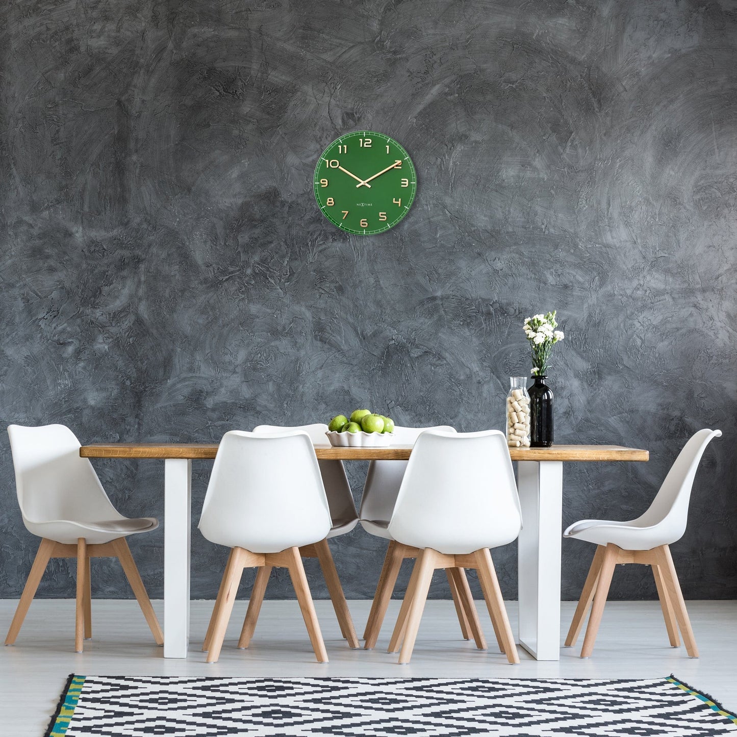 NeXtime Wandklok 40 cm - Stil - Groen - Glas/Aluminium - "Classy Medium"