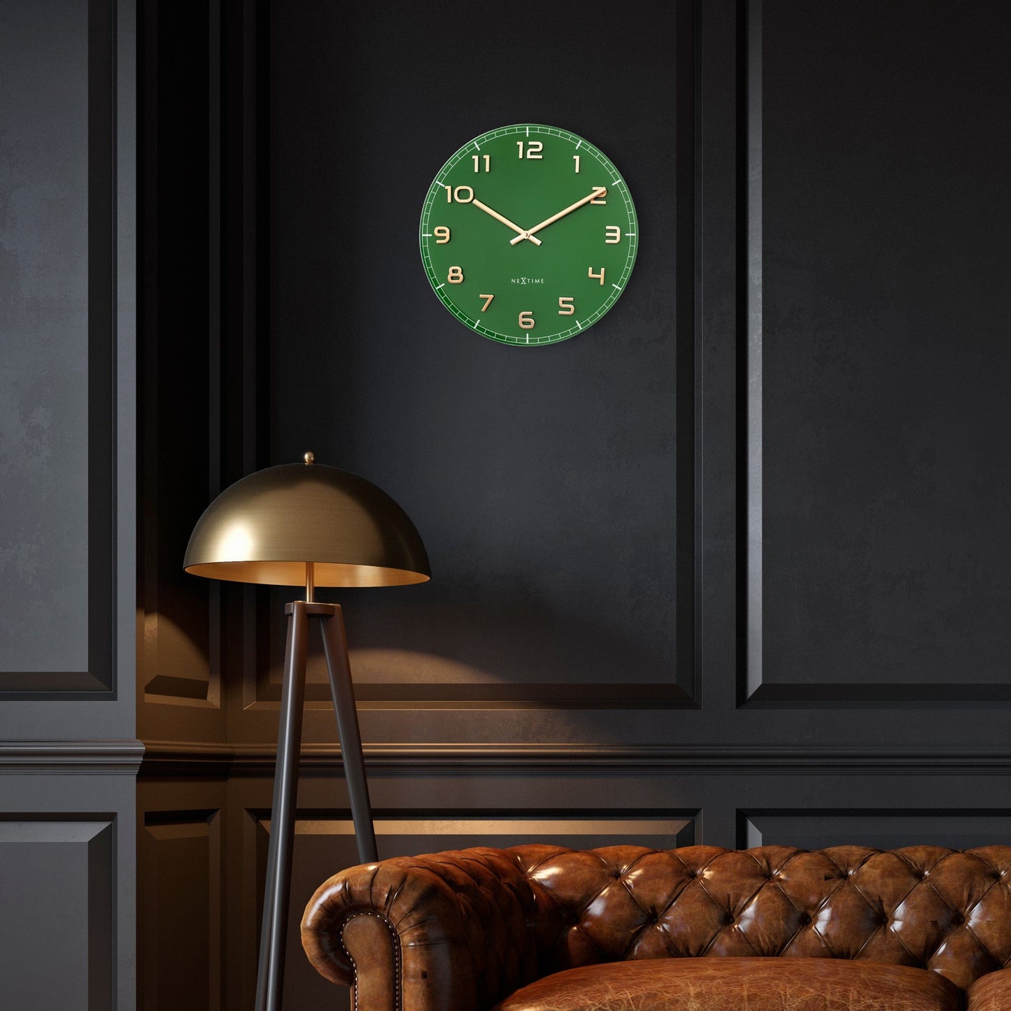 NeXtime Wandklok 40 cm - Stil - Groen - Glas/Aluminium - "Classy Medium"