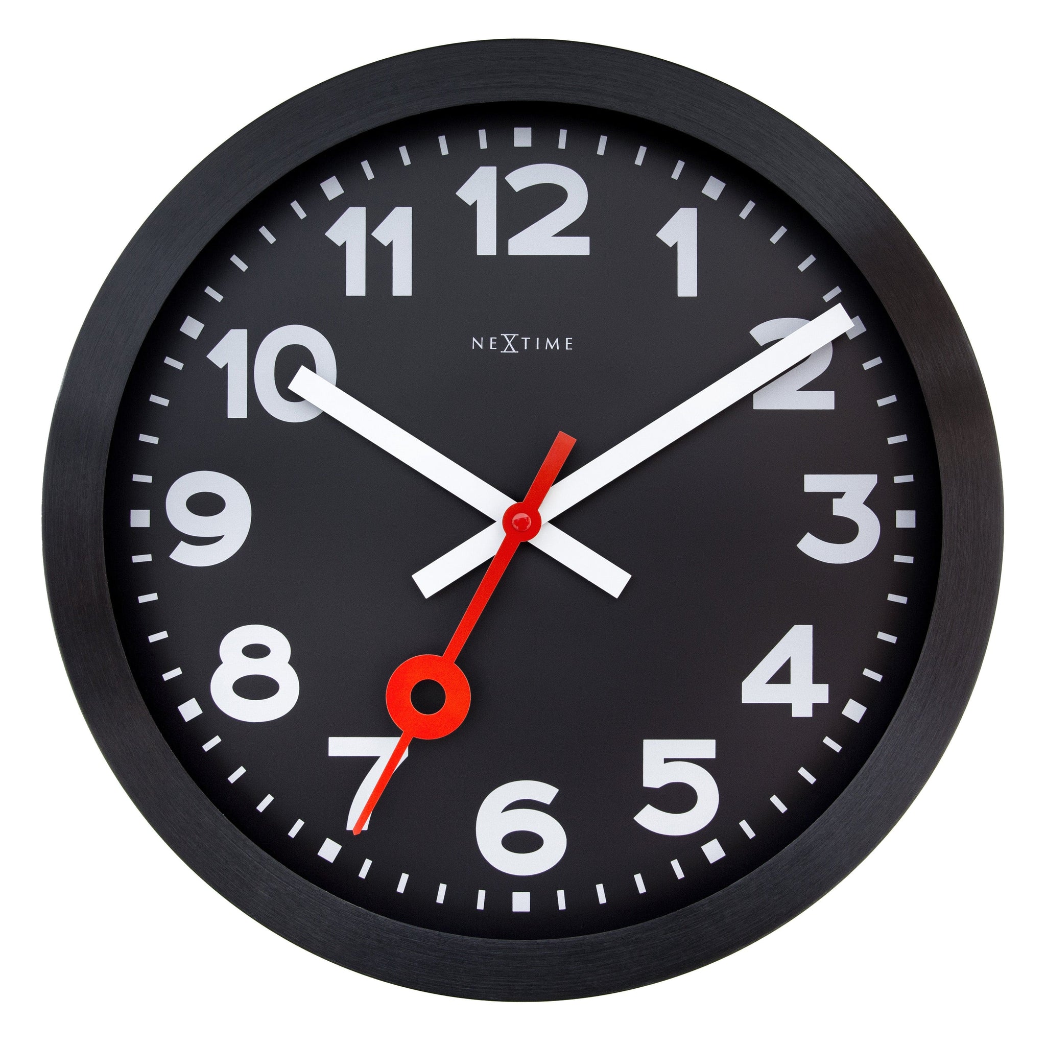 Wandklok 35 cm-Geruisloos-Zwart-Geanodiseerd aluminium-NeXtime 'Station All Black'