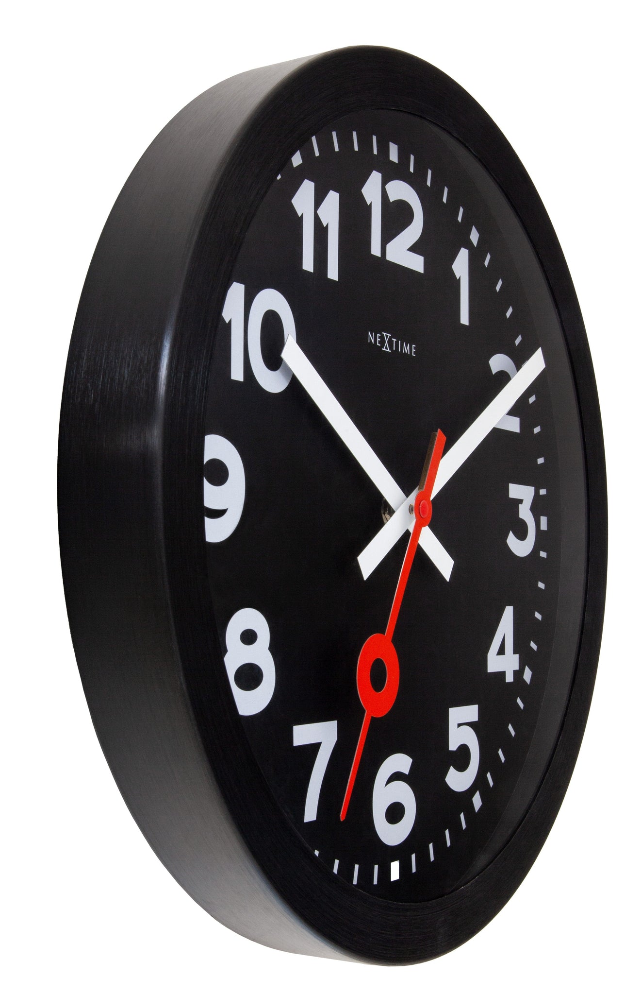 Wandklok 35 cm-Geruisloos-Zwart-Geanodiseerd aluminium-NeXtime 'Station All Black'