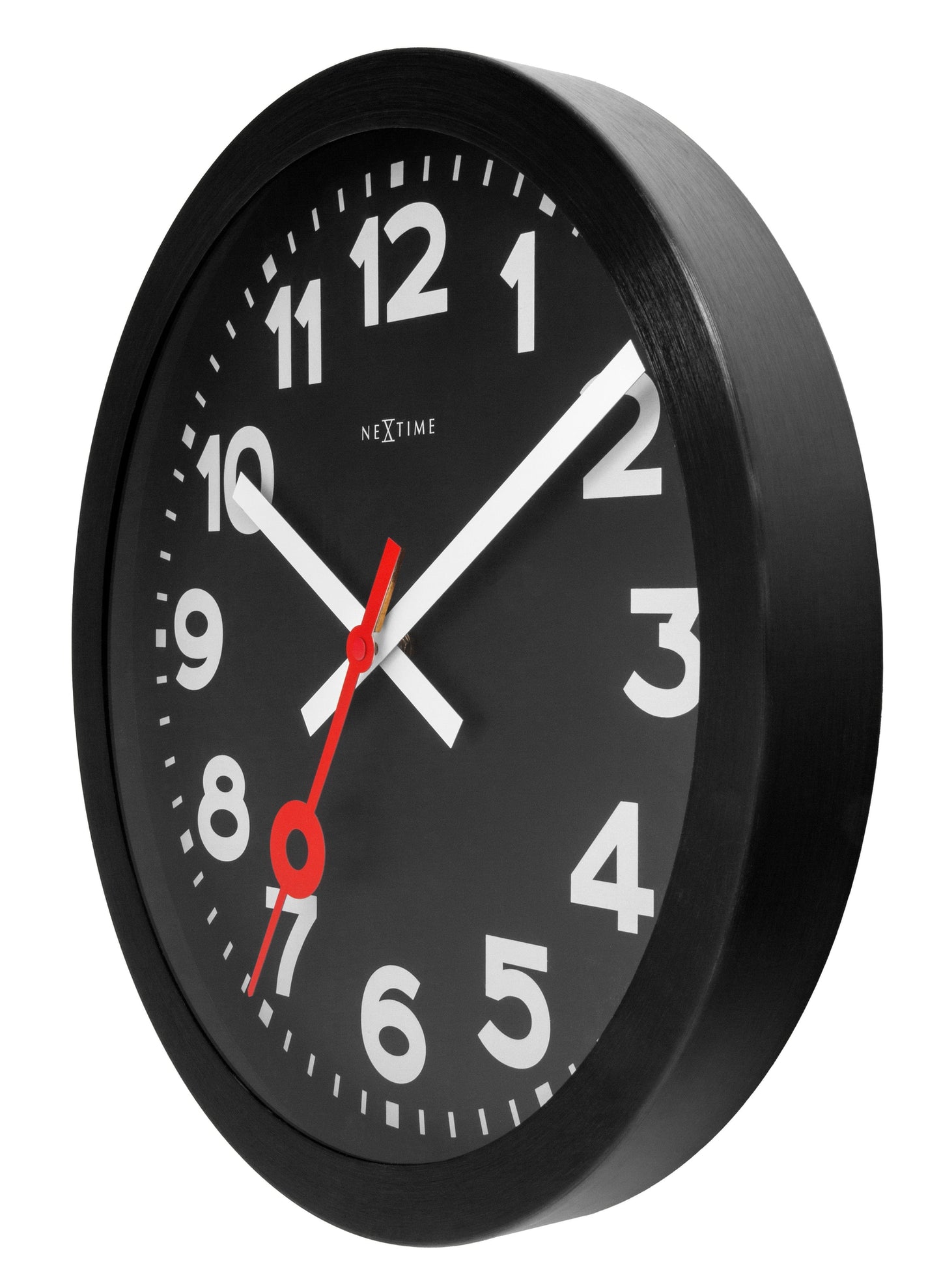 Wandklok 35 cm-Geruisloos-Zwart-Geanodiseerd aluminium-NeXtime 'Station All Black'